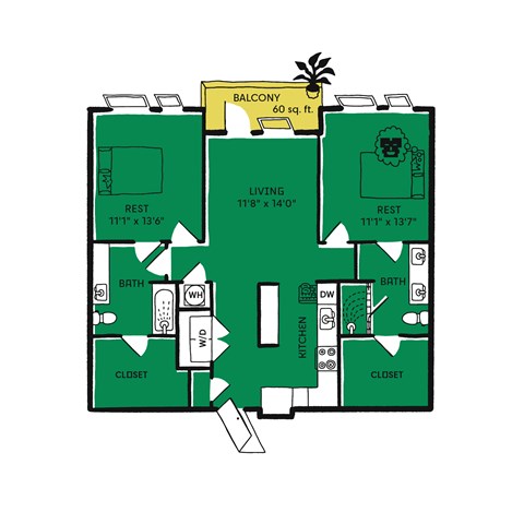 a floor plan of a house with a swimming pool